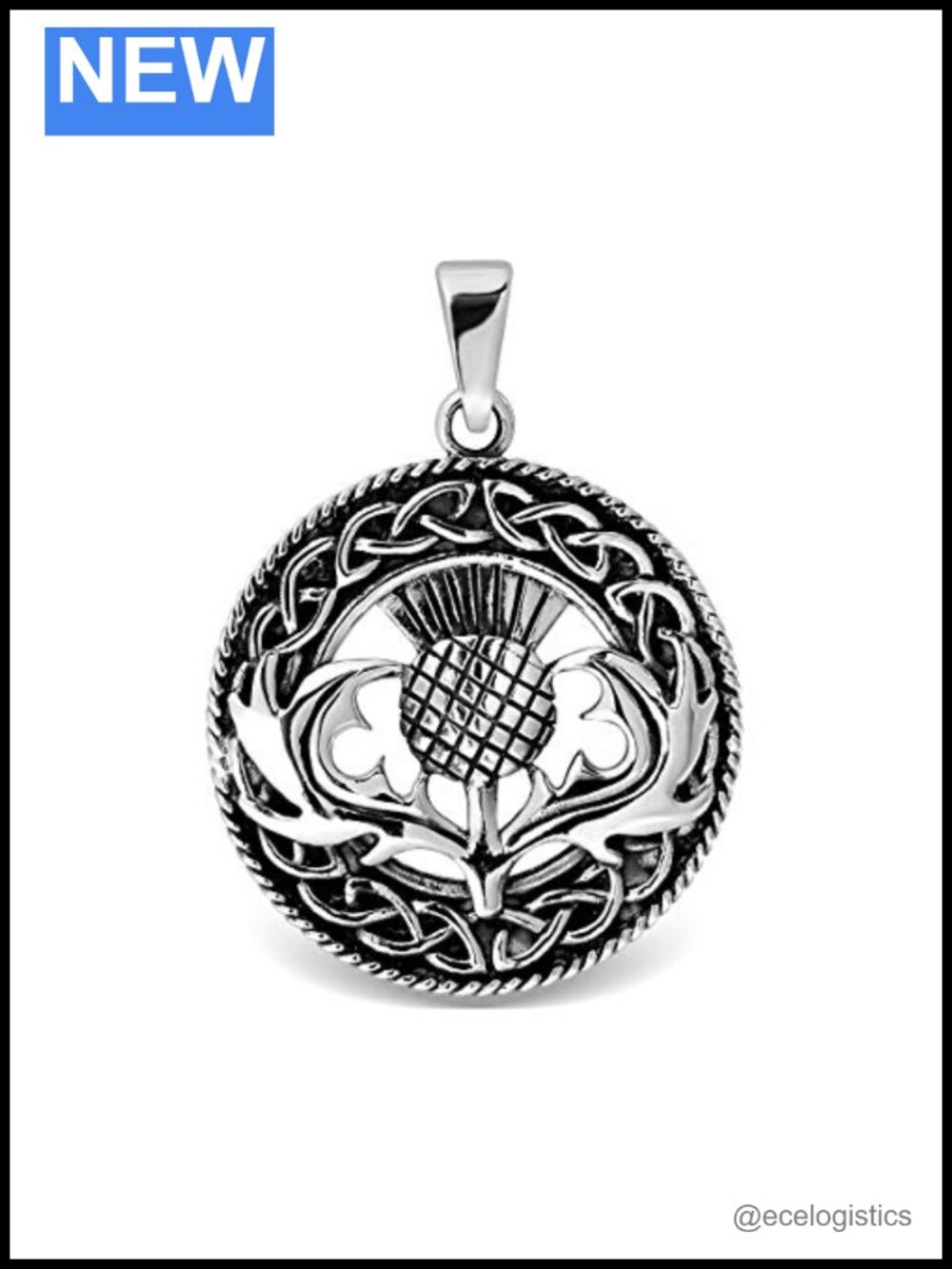 925 Sterling Silver Celtic Round Triquetra Scottish Thistle Pendant Necklace